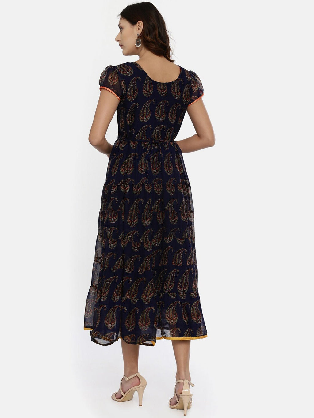 Souchii Navy Blue Printed Fit and Flare Dress | Grocsy