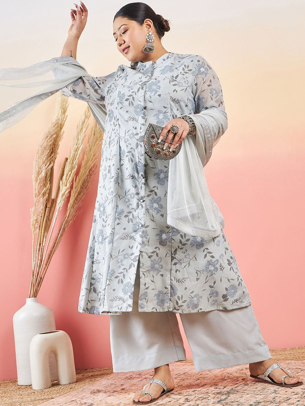 Sztori Women Floral Printed A-Line Kurta With Palazzo & Dupatta | Grocsy
