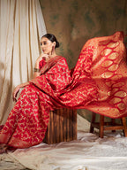Sangria Red Floral Woven Design Zari Kanjeevaram Saree | Grocsy