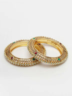 NVR Women's Set of 2 Gold-Polished Kundan Traditional Bangles
