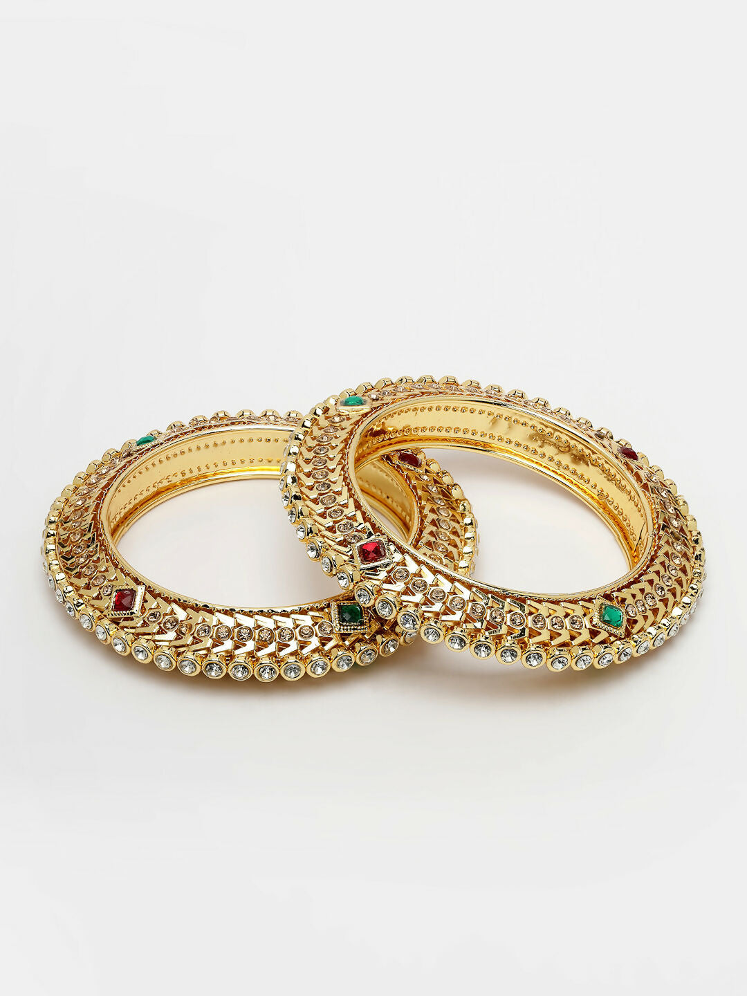 NVR Women's Set of 2 Gold-Polished Kundan Traditional Bangles