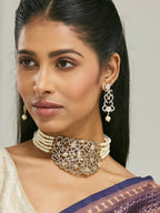 Nuyug 22K Gold-Plated Cubic Zirconia Studded & Pearl Beaded Necklace Set | Grocsy