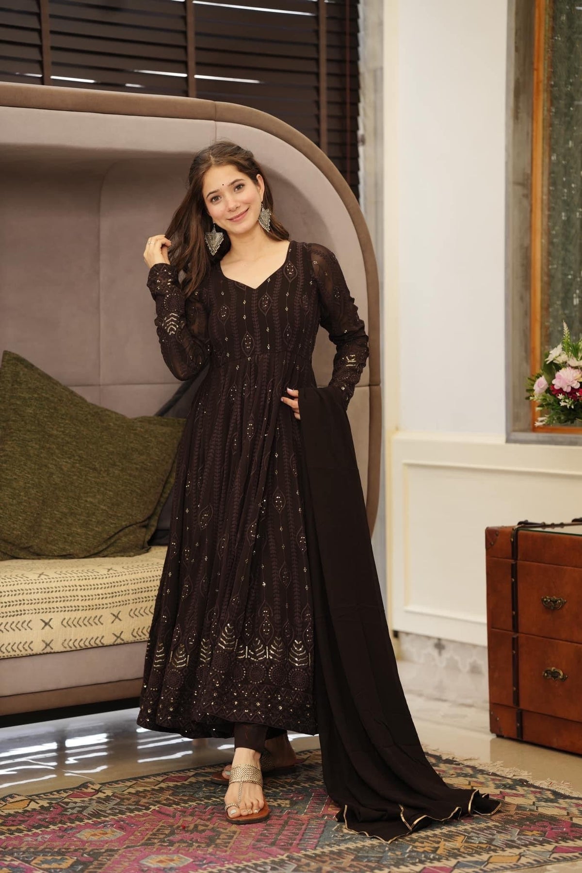 Yash Enterprise Black Embroidered Georgette Suit Set | Grocsy