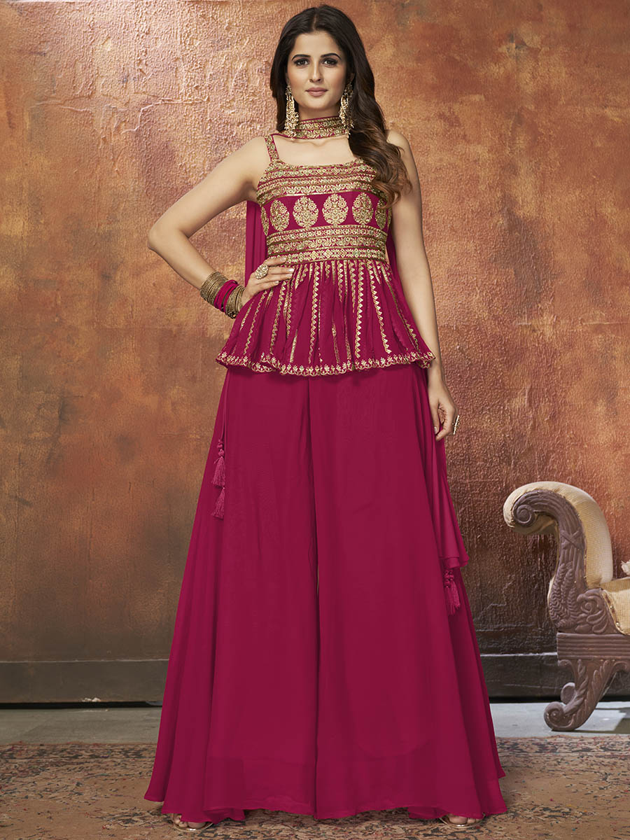 Myra Pink Georgette Embroidered Designer Suit | Grocsy