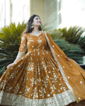 Yash Enterprise Mustard Georgette And Silk Embroidered Anarkali Salwar Suit | Grocsy