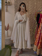Yash Enterprise Off White Faux Blooming Party Wear Embroidery Suit Set | Grocsy