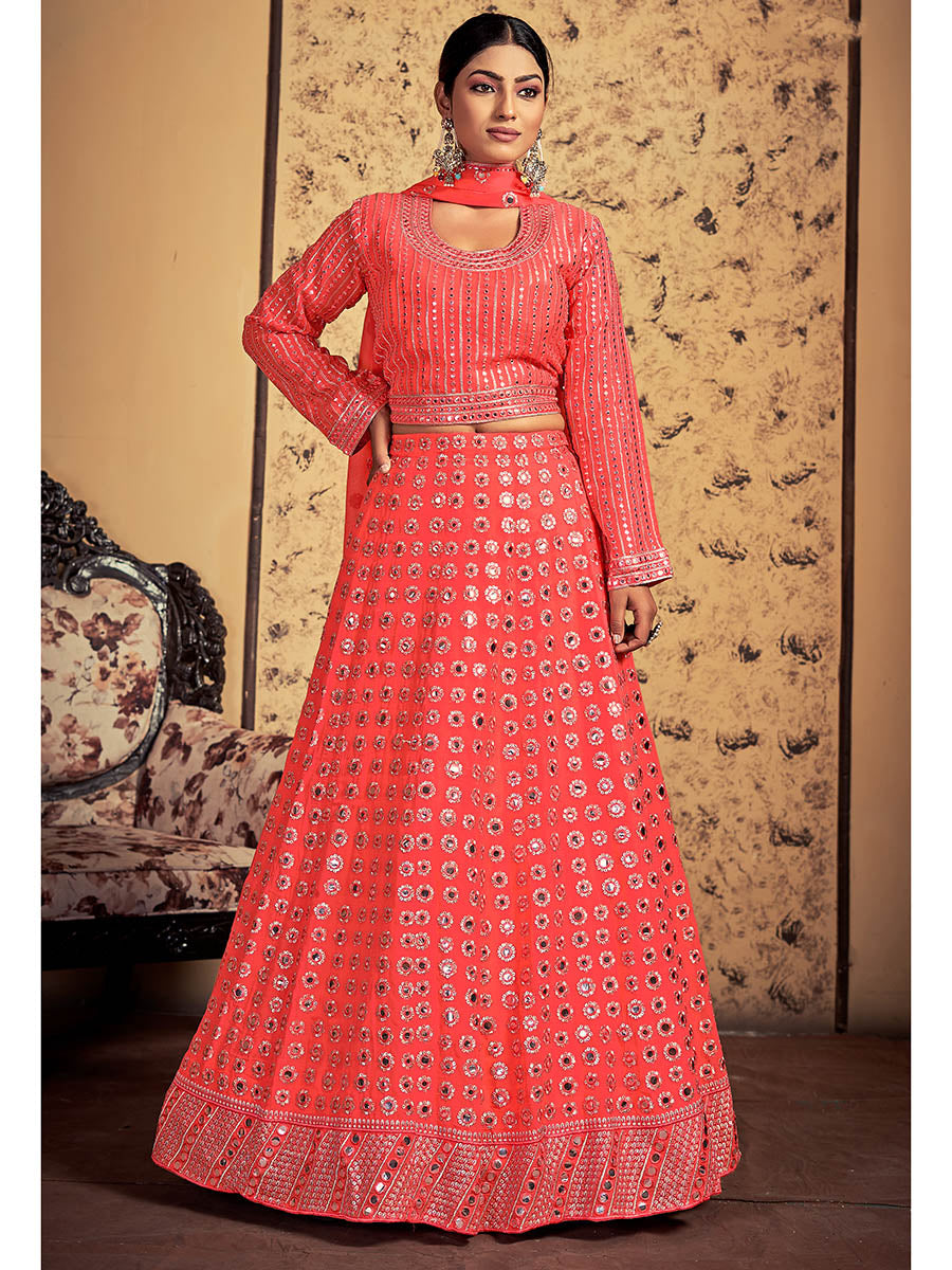 Myra Neon Art Silk Heavy Embroidered Designer Lehenga | Grocsy