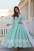 Yash Enterprise Green Pista Faux Georgette Party Wear Embroidery Suit Set | Grocsy