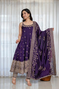 Yash Enterprise Purple Vichitra Silk Party Wear Embroidery Suit Set | Grocsy