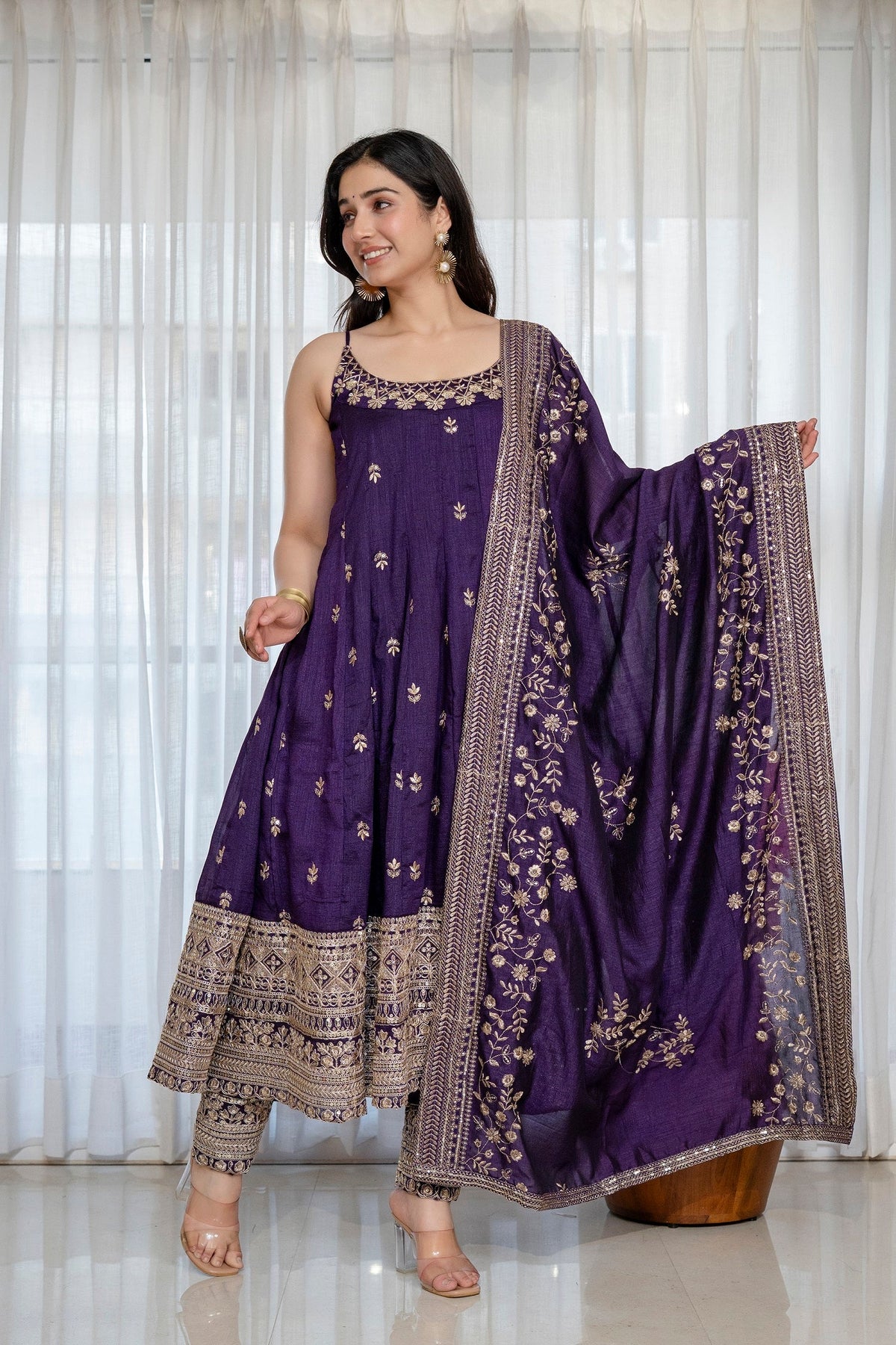 Yash Enterprise Purple Vichitra Silk Party Wear Embroidery Suit Set | Grocsy