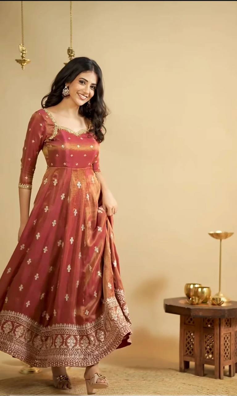 Yash Enterprise Light Orange Cosmo Silk Embroidery Suit Set | Grocsy