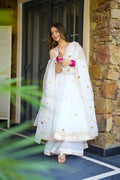 Yash Enterprise White Faux Georgette Party Wear Embroidery Suit Set | Grocsy