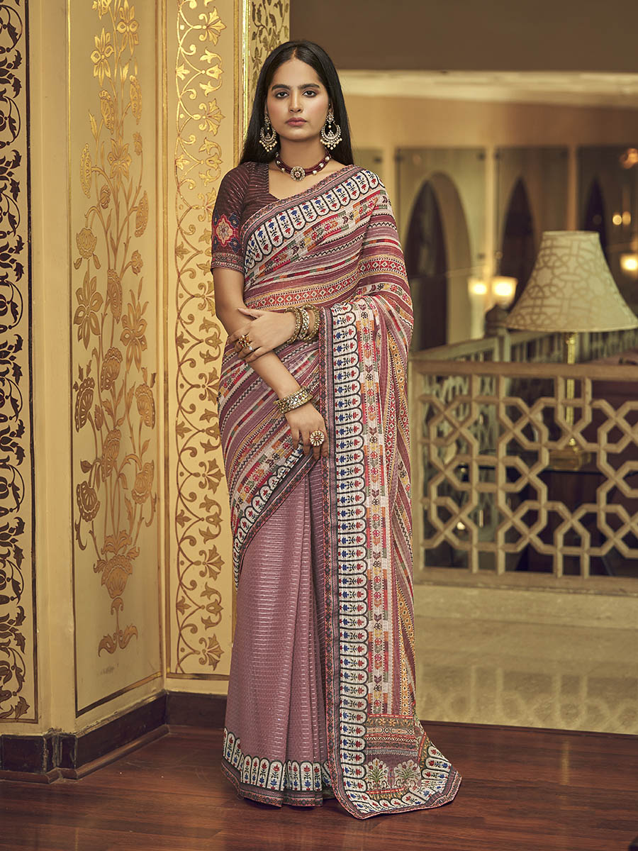 Myra Multicolour Gorgette Designer Saree | Grocsy