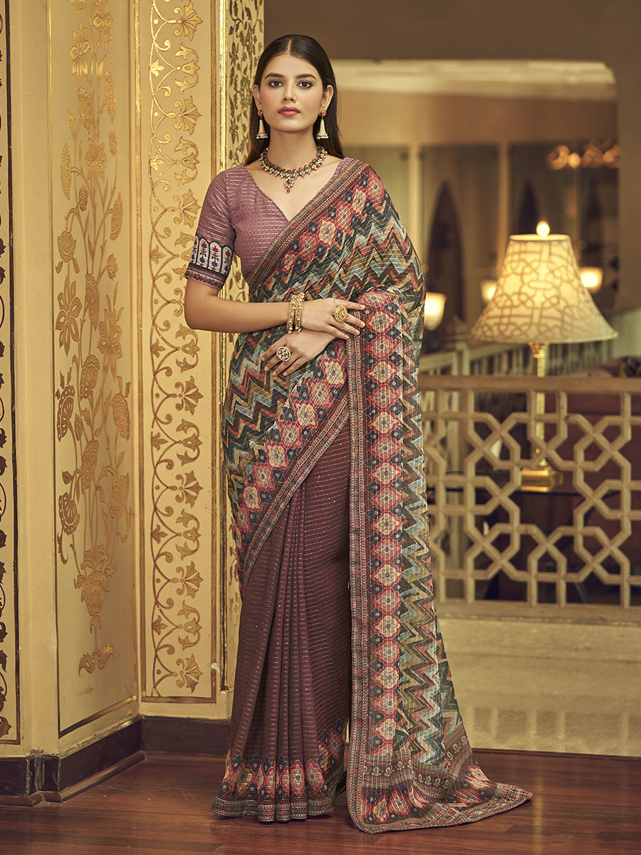 Myra Multicolour Gorgette Designer Saree | Grocsy