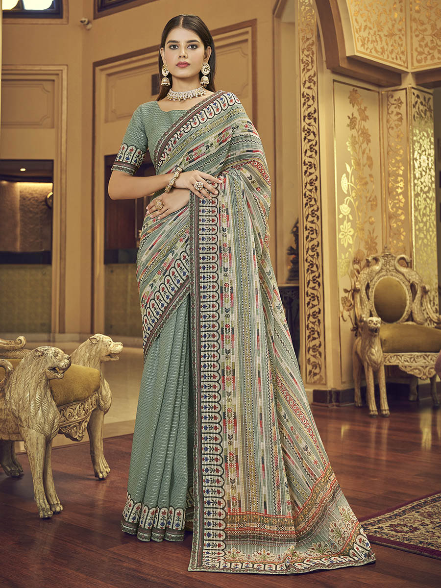 Myra Multicolour Gorgette Designer Saree | Grocsy