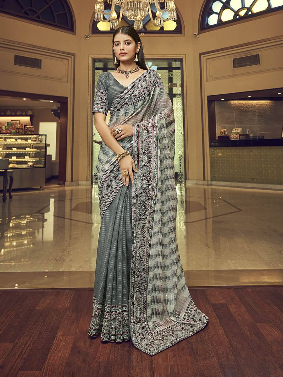 Myra Multicolour Gorgette Designer Saree | Grocsy