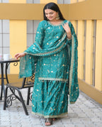 Yash Enterprise Alluring Bottle Green Embroidery Work Readymade Salwar Suit | Grocsy