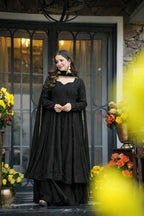 Yash Enterprise Black Faux Blooming Party Wear Embroidered Suit Set | Grocsy