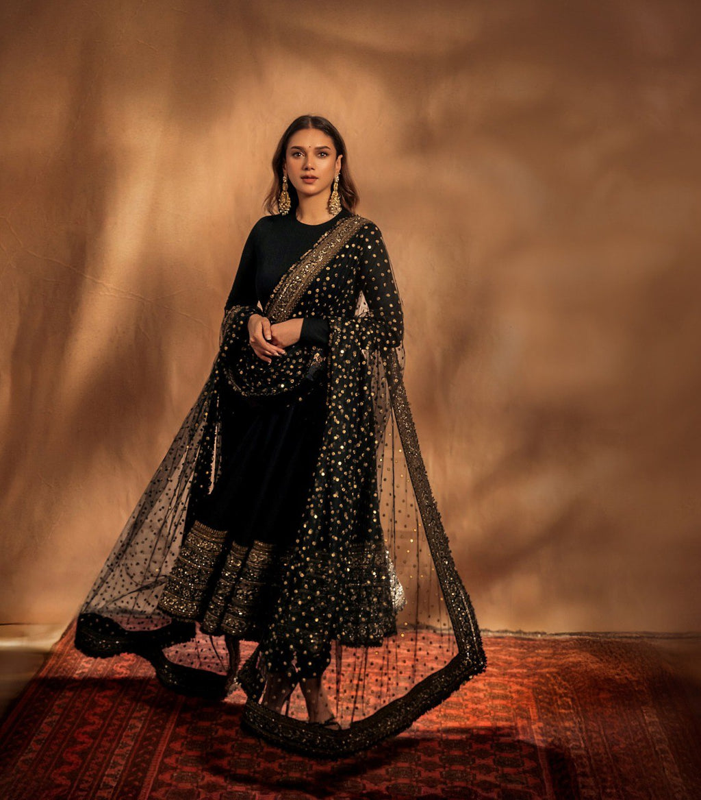 Yash Enterprise Black Rayon Cotton Embroidery Zari Sequins-Work Suit Set | Grocsy