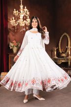 Yash Enterprise White Faux Blooming Embroidery Party Wear Suit Set | Grocsy