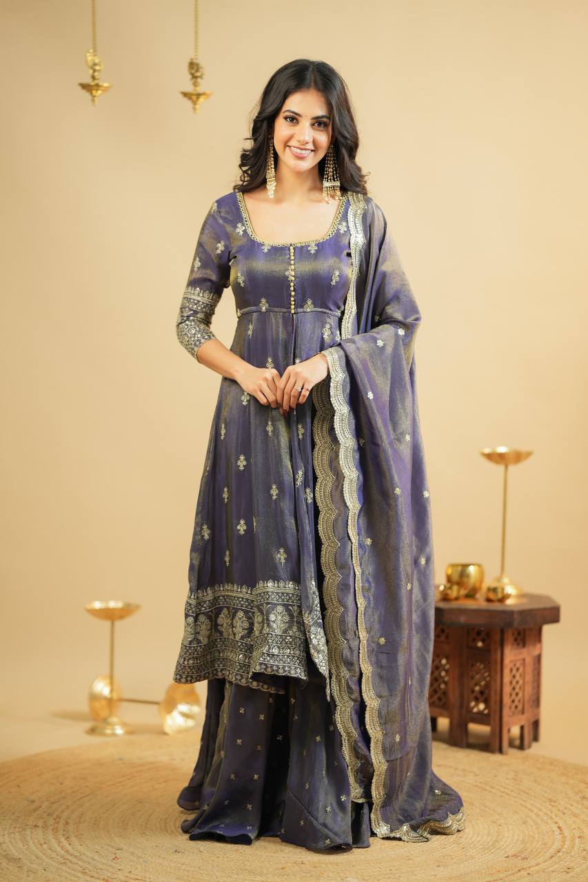 Yash Enterprise Light Purple Cosmo Silk Embroidery Suit Set | Grocsy
