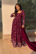 Yash Enterprise Rani Pink Georgette Embroidered Party Wear Anarkali Kurta Set | Grocsy