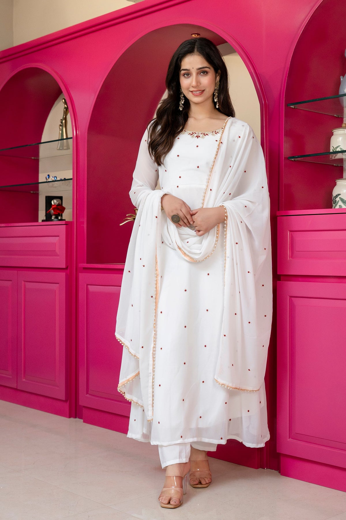 Yash Enterprise White Georgette Party Wear Embroidery Suit Set | Grocsy