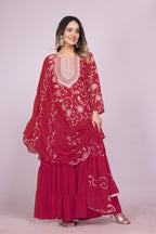Yash Enterprise Maroon Chinon Silk Party Wear Embroidery Suit Set | Grocsy