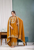 Yash Enterprise Gold Chinnon Silk Embroidery Party Wear Suit Set | Grocsy