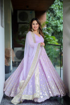 Yash Enterprise Light Purple Fux Bloomimng Silk Embroidery Suit Set | Grocsy