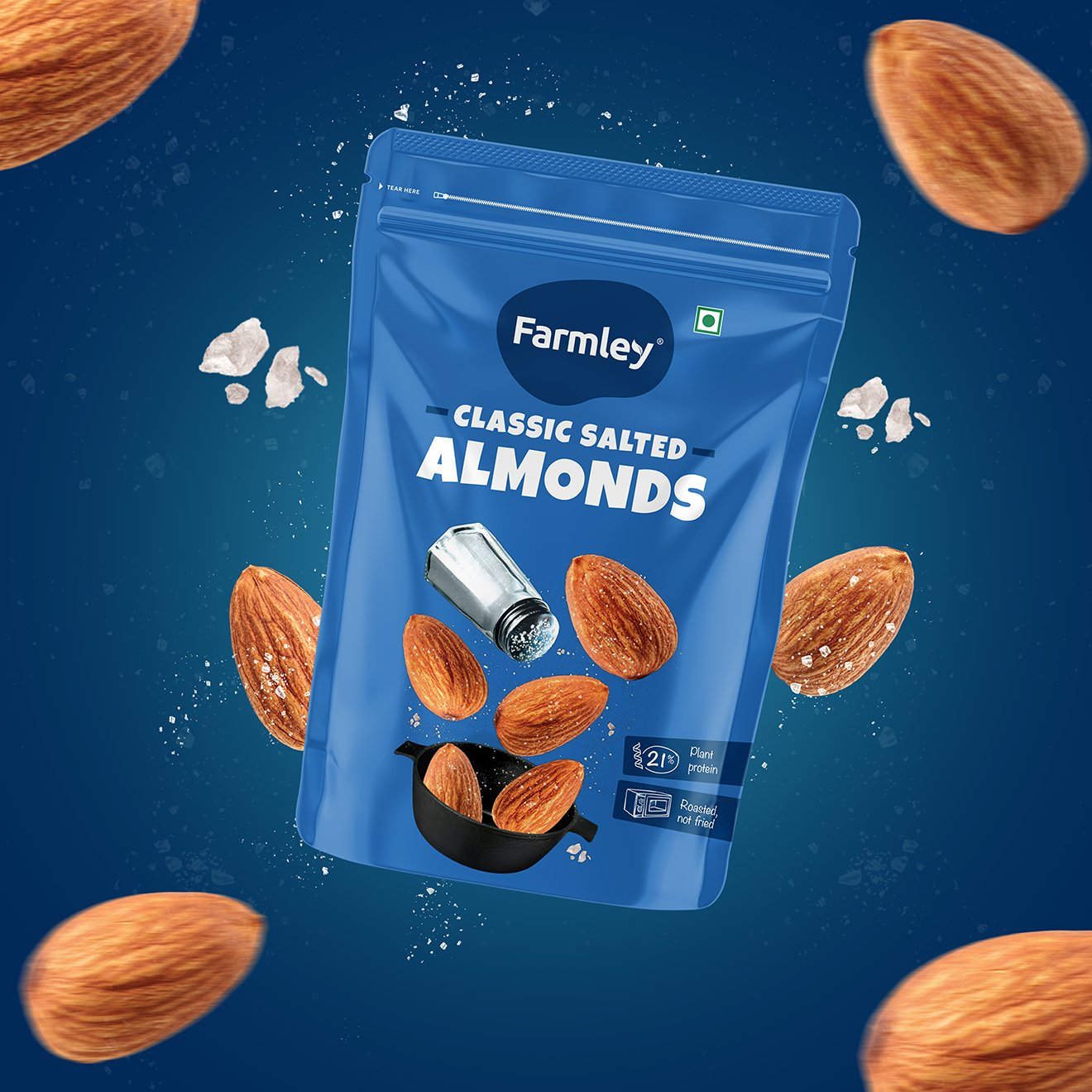 Farmley Classic Salted Almonds - Roasted, Not Fried | Grocsy