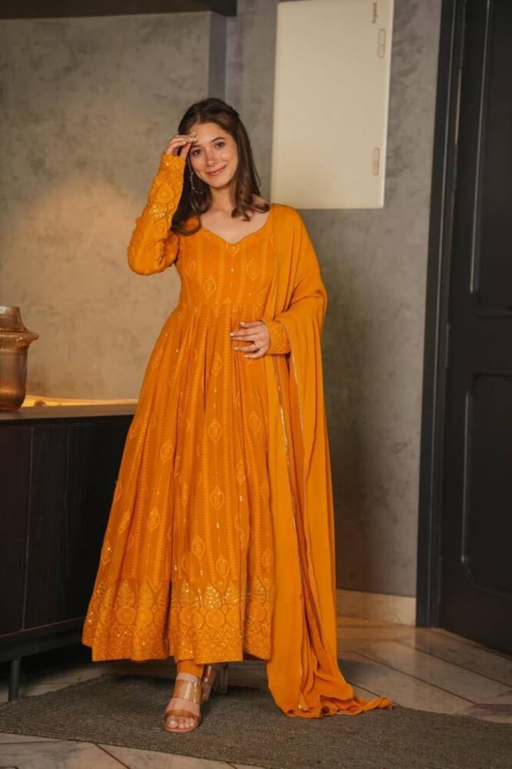 Yash Enterprise Gold Party Wear Embroidered Work Stitched Salwar Suits | Grocsy