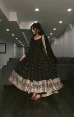 Yash Enterprise Black Faux Blooming Silk Embroidery Party Wear Suit | Grocsy