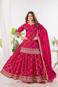 Yash Enterprise Red Chinnon Silk Embroidery Party Wear Suit Set | Grocsy