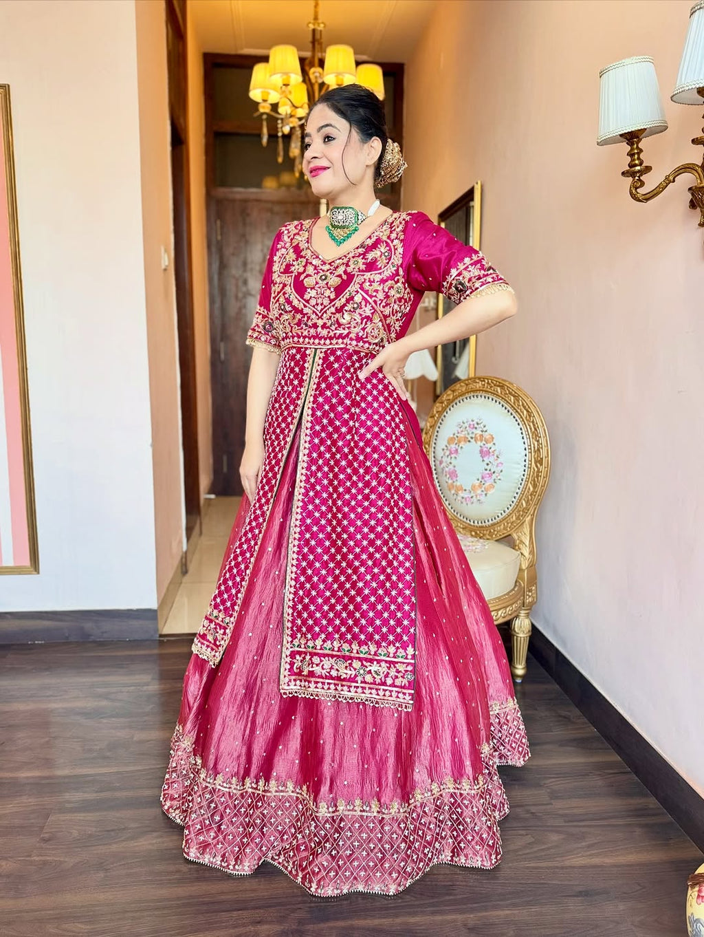 Yash Enterprise Pink Chinon Silk Party Wear Embroidery Suit Set | Grocsy