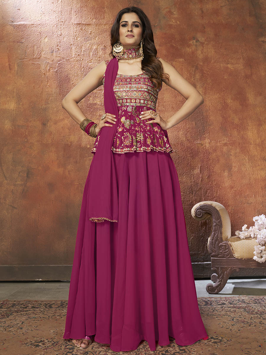 Myra Pink Georgette Embroidered Designer Suit | Grocsy