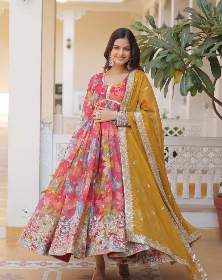 Yash Enterprise Pink Faux Georgette With Digital Print Kurti And Dupatta Only | Grocsy