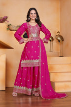 Yash Enterprise Pink Chinon Silk Party Wear Embroidery Suit Set | Grocsy