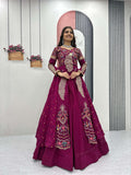 Yash Enterprise Pink Vichitra Silk Party Wear Embroidery Crop Top With Blouse Lehenga Choli | Grocsy