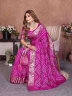Anaita Purple Handmade Bandhej Viscose Silk Saree With Blouse | Grocsy