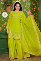 Yash Enterprise Green Georgette Party Wear Embroidery Party Wear Suit Set | Grocsy