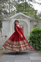 Yash Enterprise Maroon Sequin Embroidered Faux Blooming Gown With Dupatta | Grocsy
