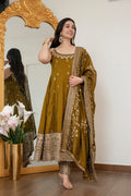 Yash Enterprise Mehndi Vichitra Silk Party Wear Embroidery Suit Set | Grocsy