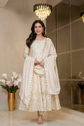 Yash Enterprise Cream Chinon Silk Party Wear Embroidery Suit Set | Grocsy