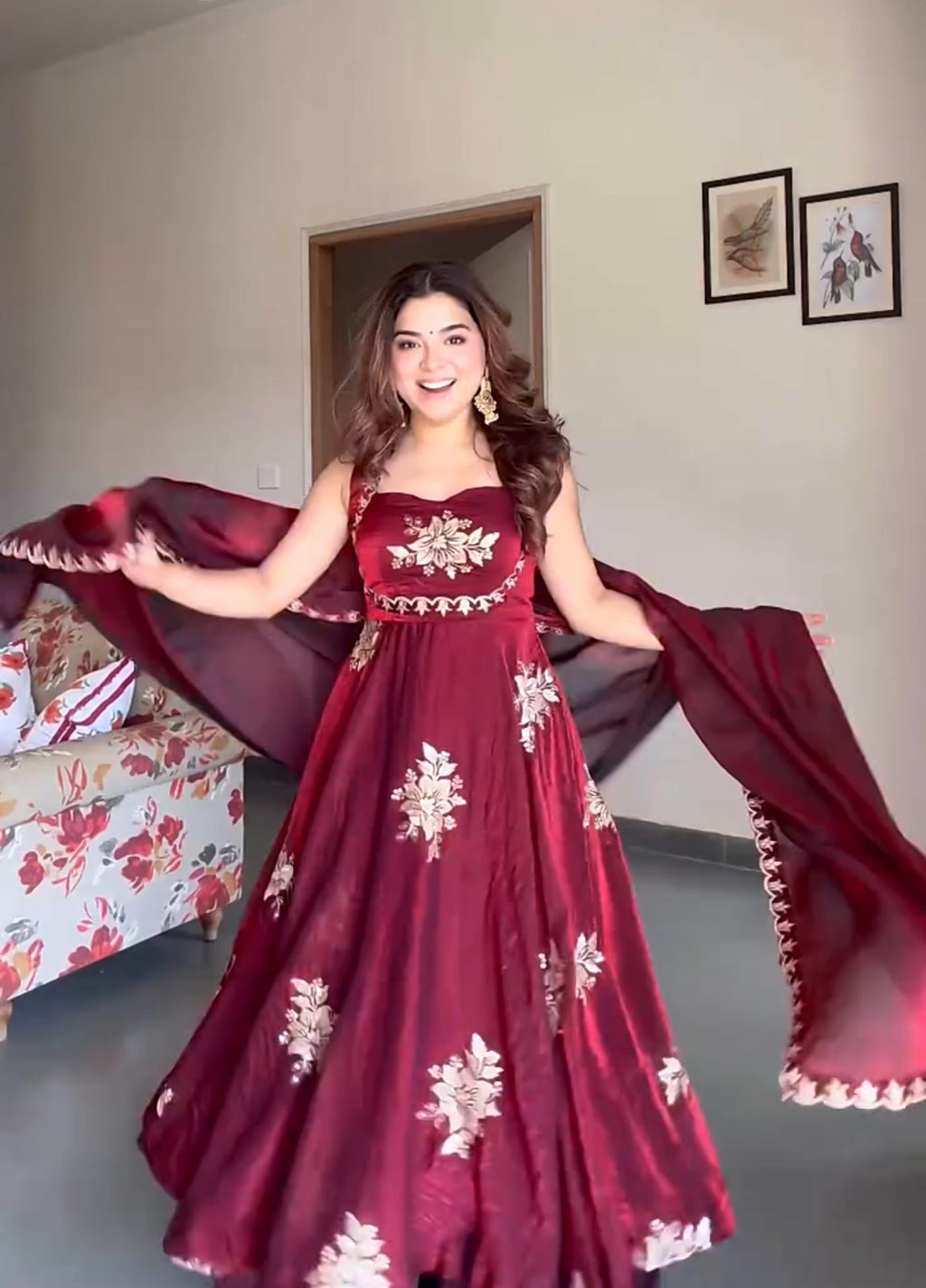 Yash Enterprise Maroon Fandy Silk Party Wear Embroidery Suit Set | Grocsy