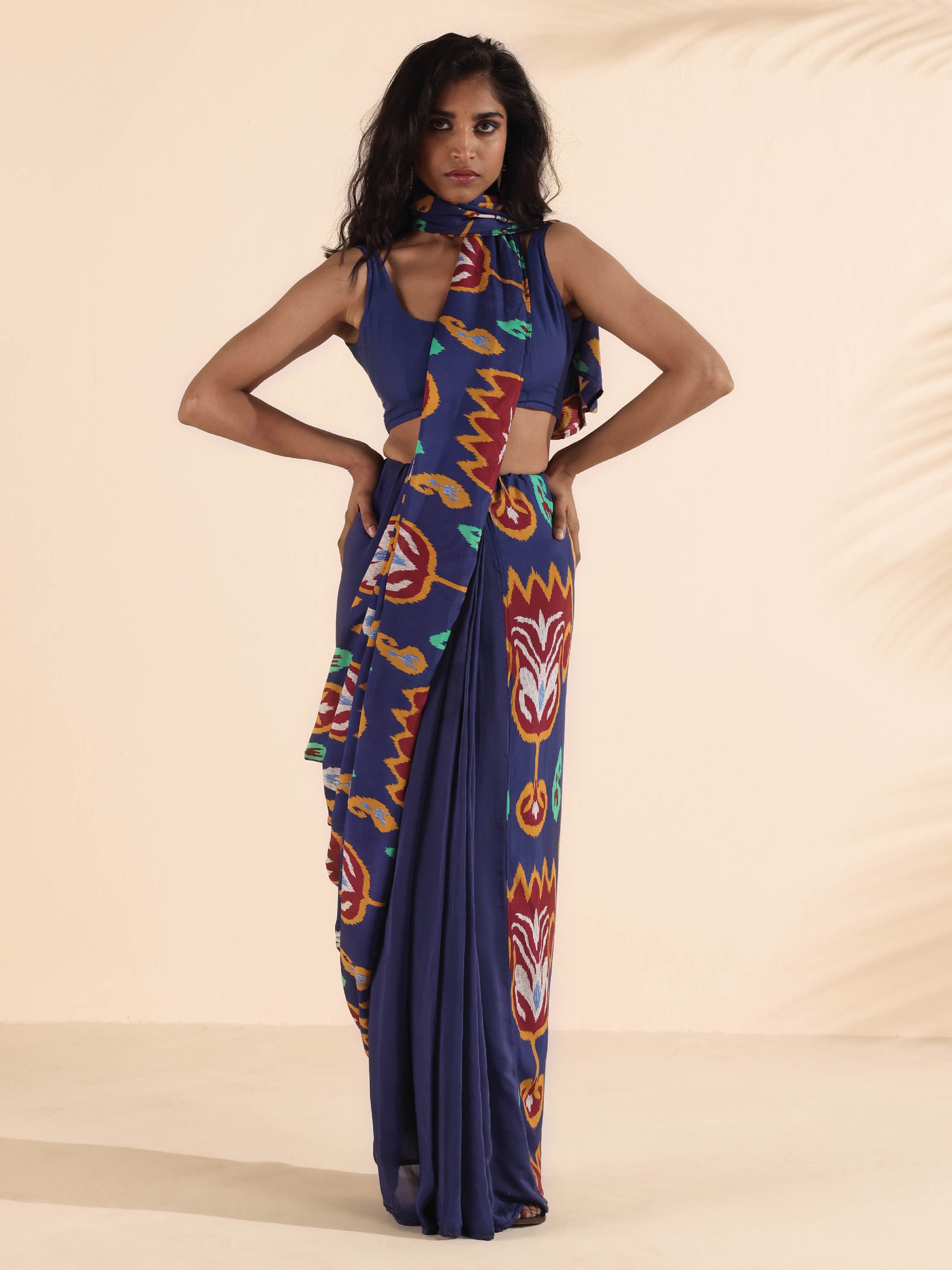 trueBrowns Purple Muslin Ikat Saree | Grocsy