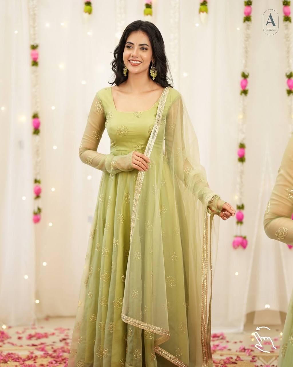 Yash Enterprise Light Green Soft Organza Party Wear Embroidery Suit Set | Grocsy