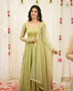 Yash Enterprise Light Green Soft Organza Party Wear Embroidery Suit Set | Grocsy