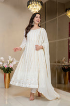 Yash Enterprise Off White Faux Blooming Party Wear Embroidery Suit Set | Grocsy