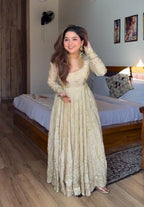 Yash Enterprise Cream Vichitra Silk Party Wear Embroidery Suit Set | Grocsy